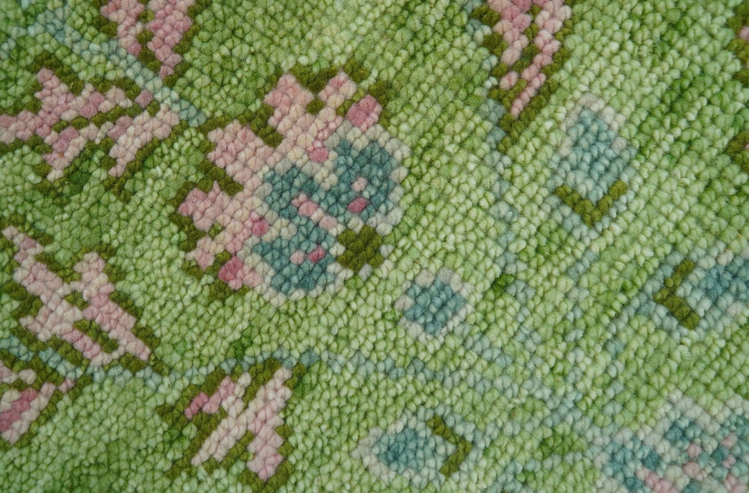Custom Made Pink And Green Traditional Floral Motifs Design Hand Knotted wool area rug - The Rug Decor