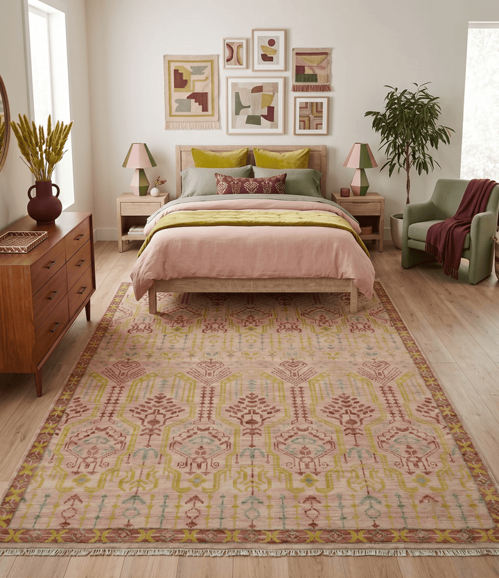 Custom Made Pink And Rust Traditional Design Hand Knotted wool rug - The Rug Decor