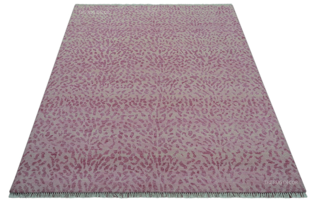 Custom Made Pink Contemporary Abstract Leopard Print Hand Knotted Wool Rug - The Rug Decor