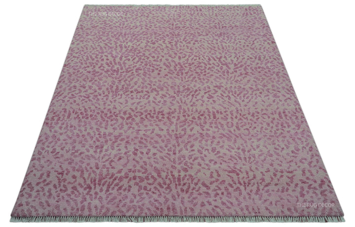 Custom Made Pink Contemporary Abstract Leopard Print Hand Knotted Wool Rug - The Rug Decor