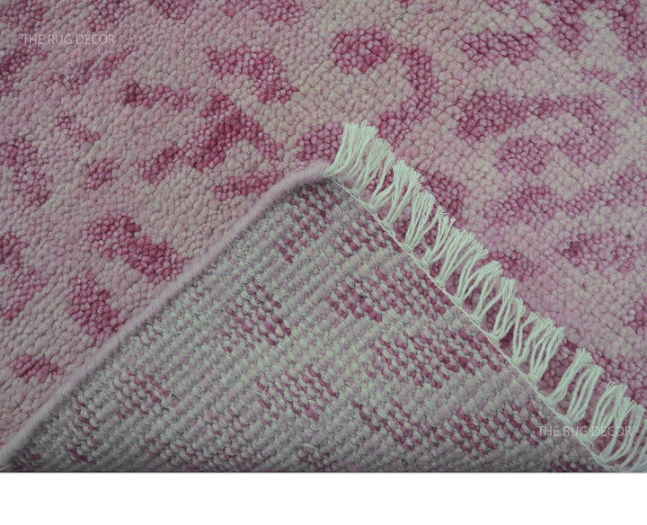 Custom Made Pink Contemporary Abstract Leopard Print Hand Knotted Wool Rug - The Rug Decor