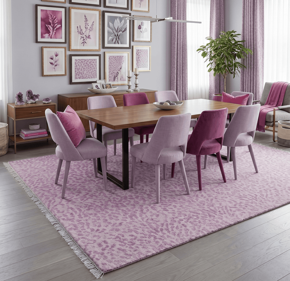 Custom Made Pink Contemporary Abstract Leopard Print Hand Knotted Wool Rug - The Rug Decor