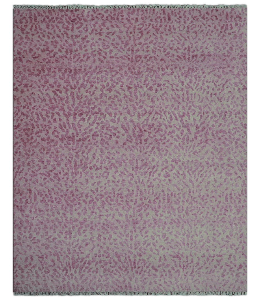 Custom Made Pink Contemporary Abstract Leopard Print Hand Knotted Wool Rug - The Rug Decor
