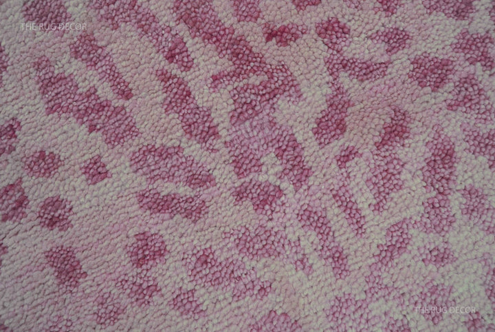 Custom Made Pink Contemporary Abstract Leopard Print Hand Knotted Wool Rug - The Rug Decor