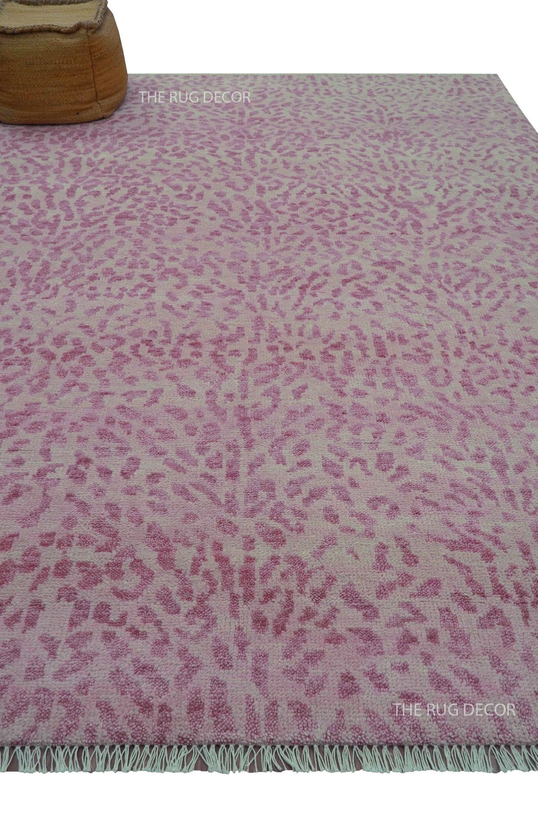 Custom Made Pink Contemporary Abstract Leopard Print Hand Knotted Wool Rug - The Rug Decor