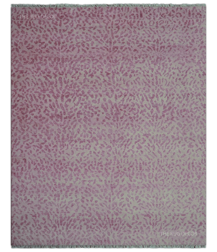 Custom Made Pink Contemporary Abstract Leopard Print Hand Knotted Wool Rug - The Rug Decor