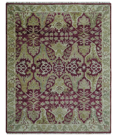 Custom Made Purple and Olive Traditional Dragon Oushak Design Hand knotted wool rug - The Rug Decor