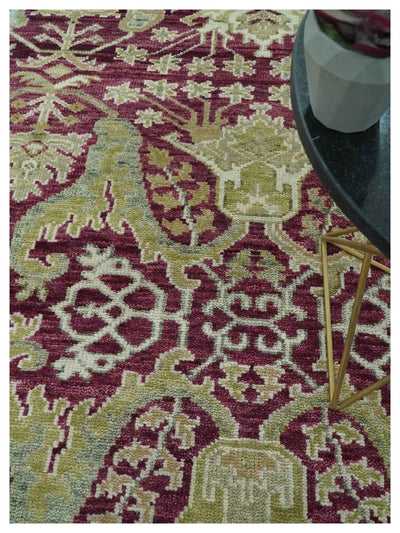 Custom Made Purple and Olive Traditional Dragon Oushak Design Hand knotted wool rug - The Rug Decor