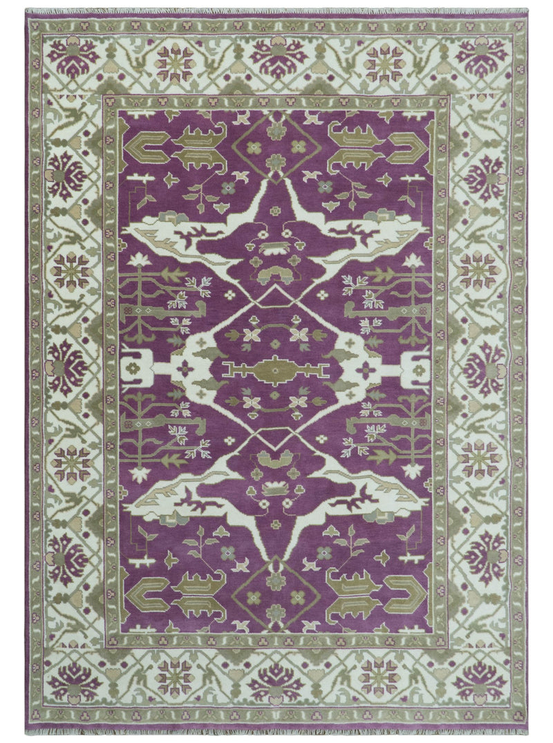 Custom Made Purple, Ivory And Beige Traditional Oushak Design Hand Knotted wool rug - The Rug Decor