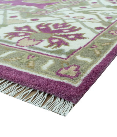 Custom Made Purple, Ivory And Beige Traditional Oushak Design Hand Knotted wool rug - The Rug Decor