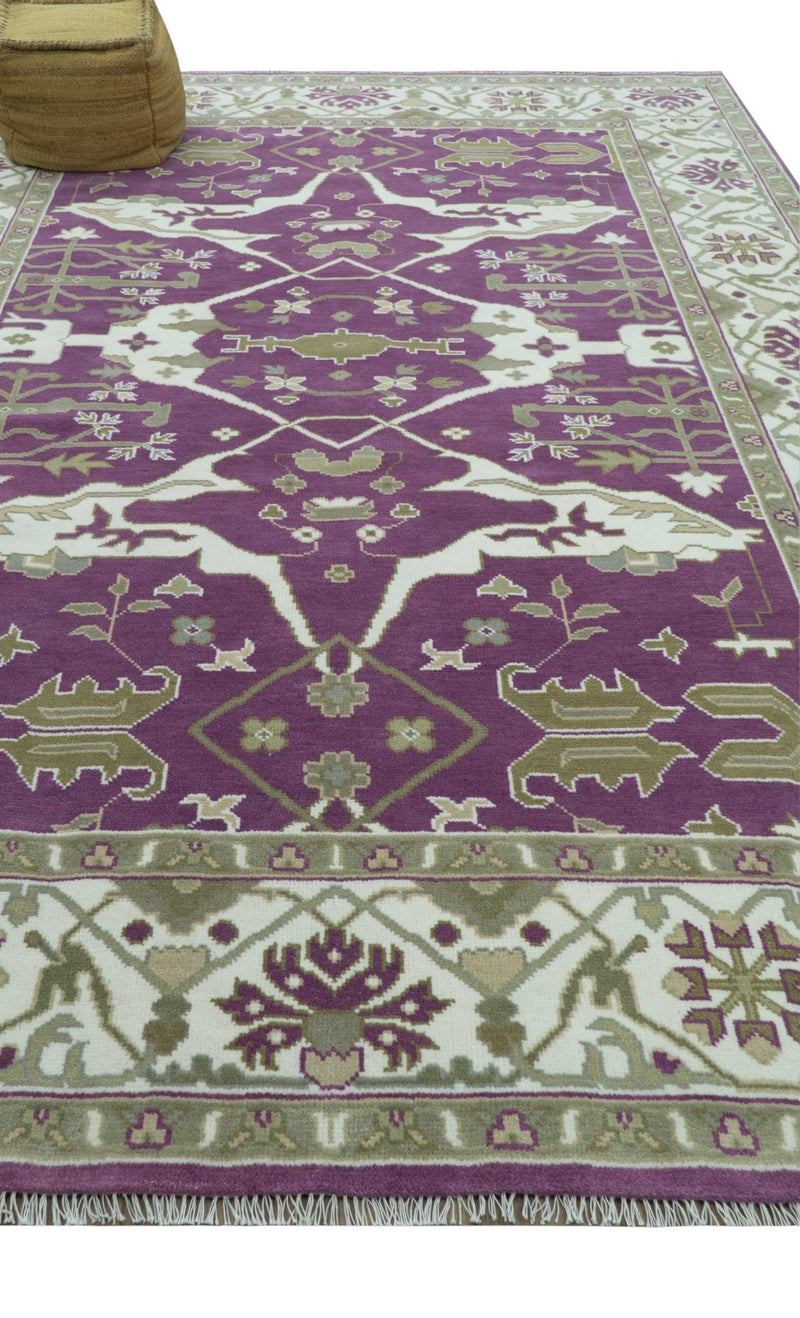 Custom Made Purple, Ivory And Beige Traditional Oushak Design Hand Knotted wool rug - The Rug Decor