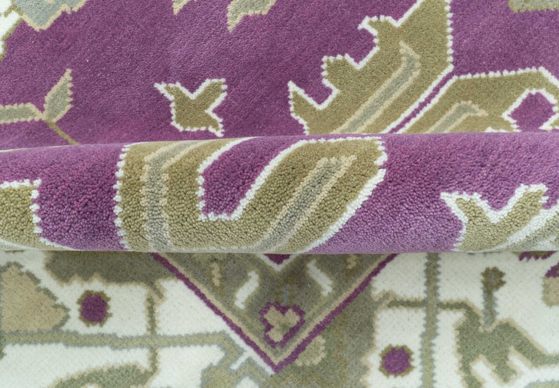 Custom Made Purple, Ivory And Beige Traditional Oushak Design Hand Knotted wool rug - The Rug Decor