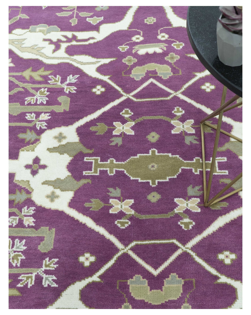 Custom Made Purple, Ivory And Beige Traditional Oushak Design Hand Knotted wool rug - The Rug Decor