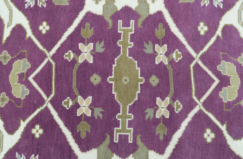 Custom Made Purple, Ivory And Beige Traditional Oushak Design Hand Knotted wool rug - The Rug Decor