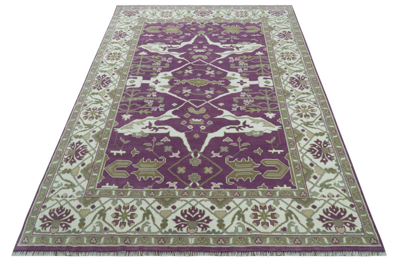 Custom Made Purple, Ivory And Beige Traditional Oushak Design Hand Knotted wool rug - The Rug Decor
