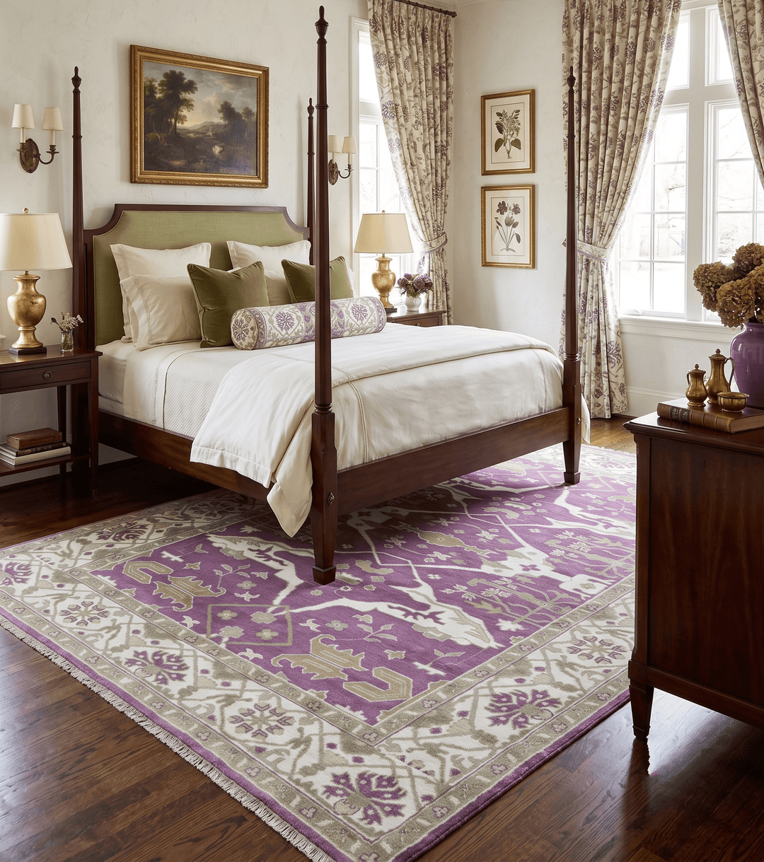 Custom Made Purple, Ivory And Beige Traditional Oushak Design Hand Knotted wool rug - The Rug Decor