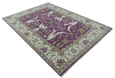 Custom Made Purple, Ivory And Beige Traditional Oushak Design Hand Knotted wool rug - The Rug Decor