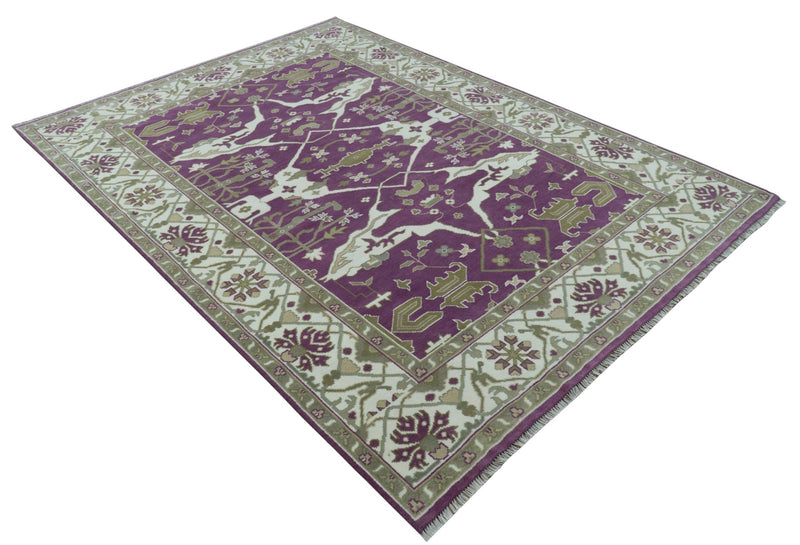 Custom Made Purple, Ivory And Beige Traditional Oushak Design Hand Knotted wool rug - The Rug Decor