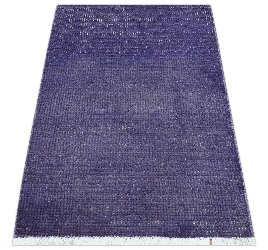 Custom Made Purple Modern Solid Overdyed Hand Knotted Wool Area Rug - The Rug Decor