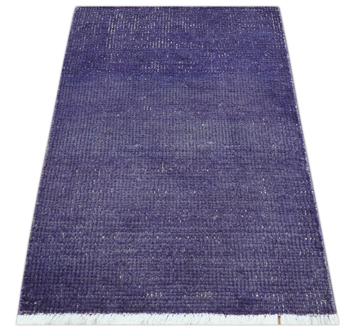 Custom Made Purple Modern Solid Overdyed Hand Knotted Wool Area Rug - The Rug Decor
