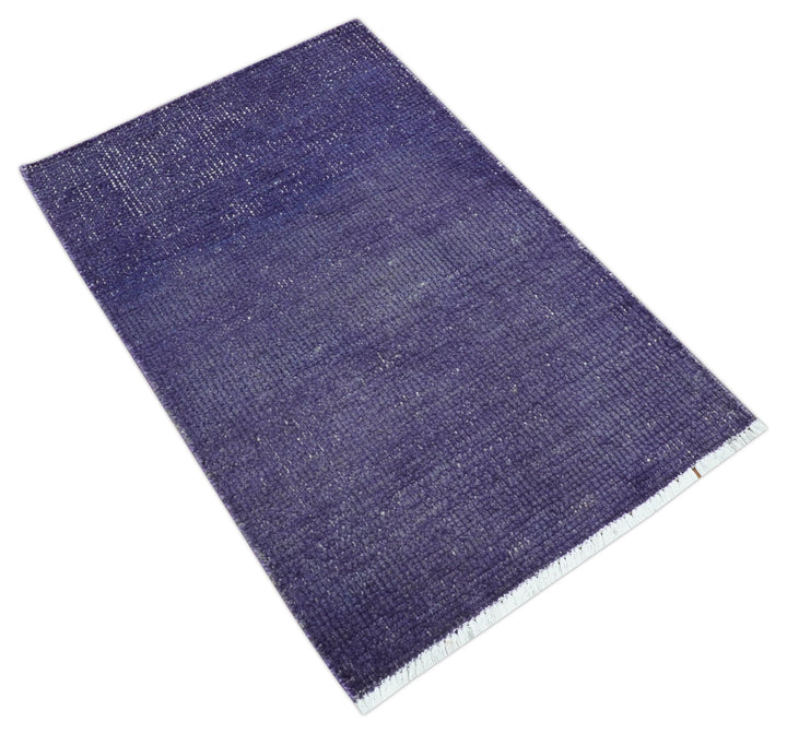 Custom Made Purple Modern Solid Overdyed Hand Knotted Wool Area Rug - The Rug Decor