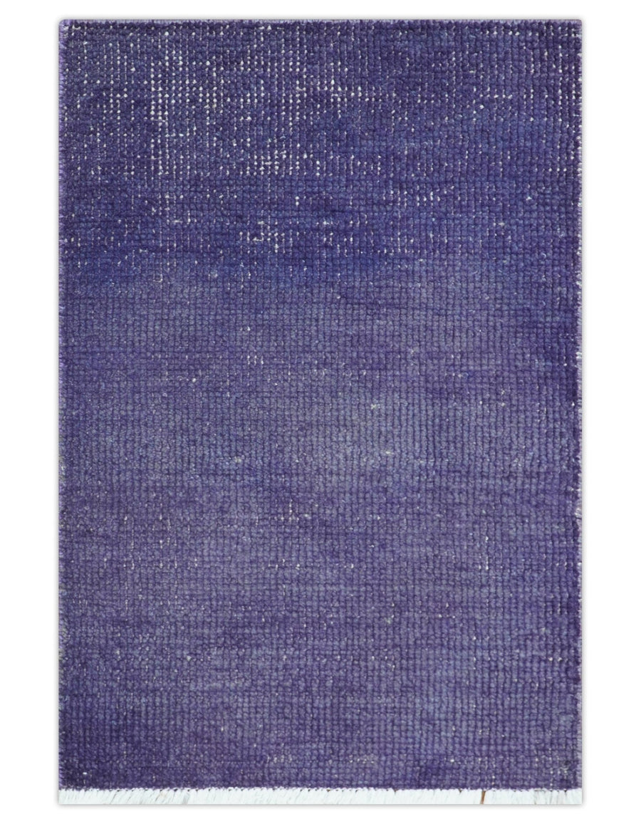 Custom Made Purple Modern Solid Overdyed Hand Knotted Wool Area Rug - The Rug Decor