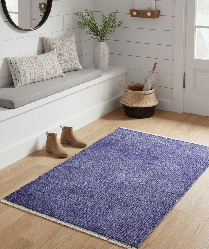 Custom Made Purple Modern Solid Overdyed Hand Knotted Wool Area Rug - The Rug Decor