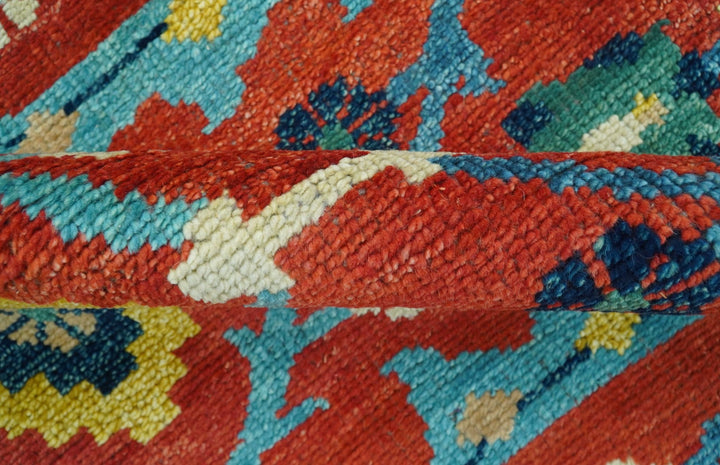 Custom Made Red And Blue Traditional Floral Motifs Hand Knotted Wool Rug - The Rug Decor