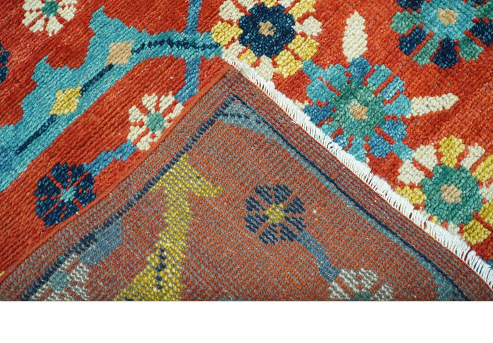 Custom Made Red And Blue Traditional Floral Motifs Hand Knotted Wool Rug - The Rug Decor