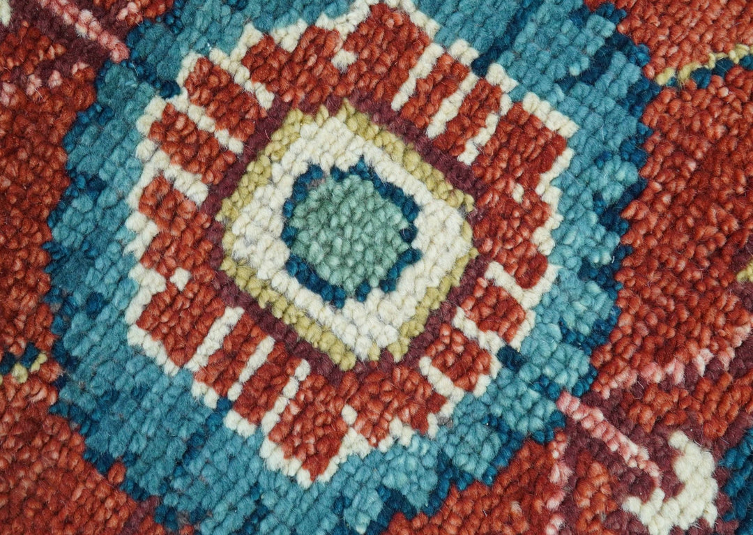 Custom Made Red And Blue Traditional Hand Knotted Wool Rug - The Rug Decor