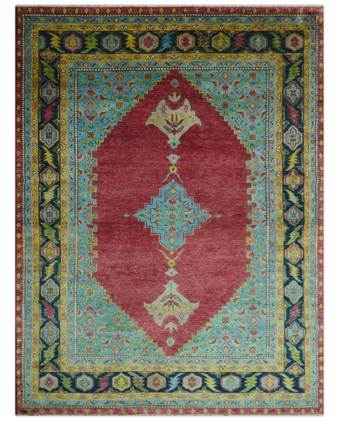 Custom Made Red And Blue Traditional Serapi Hand Knotted Wool Rug - The Rug Decor
