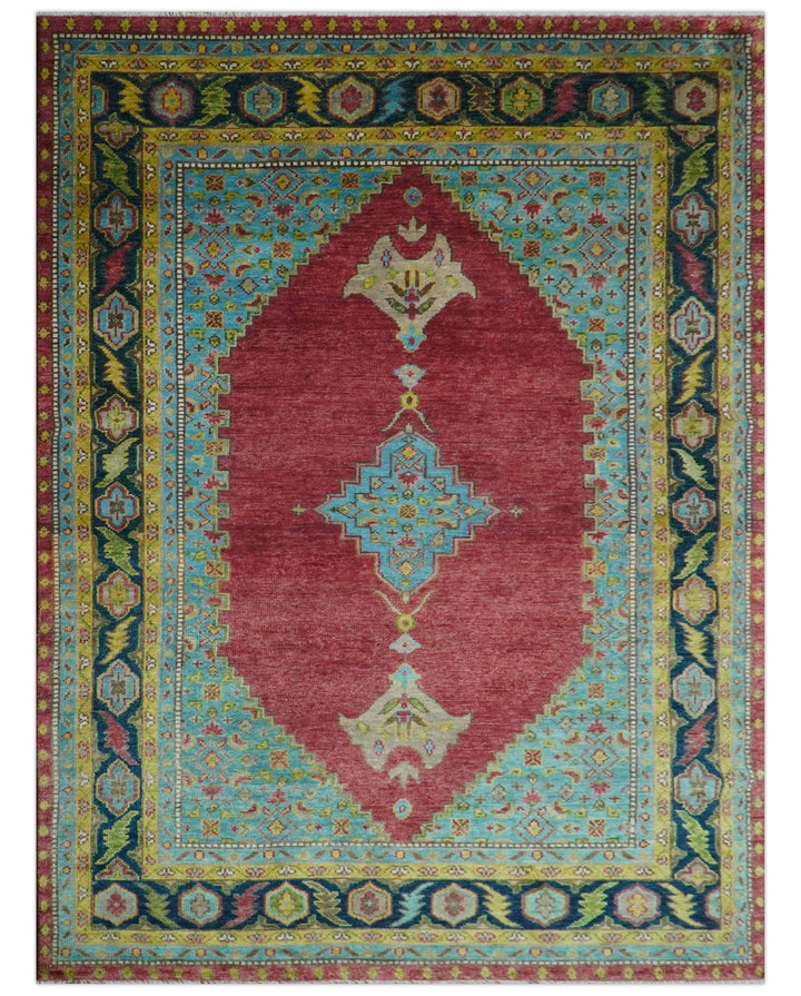 Custom Made Red And Blue Traditional Serapi Hand Knotted Wool Rug - The Rug Decor