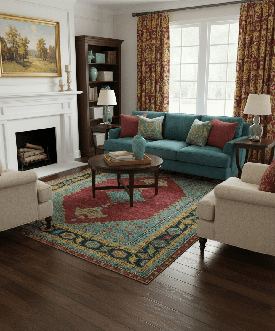 Custom Made Red And Blue Traditional Serapi Hand Knotted Wool Rug - The Rug Decor