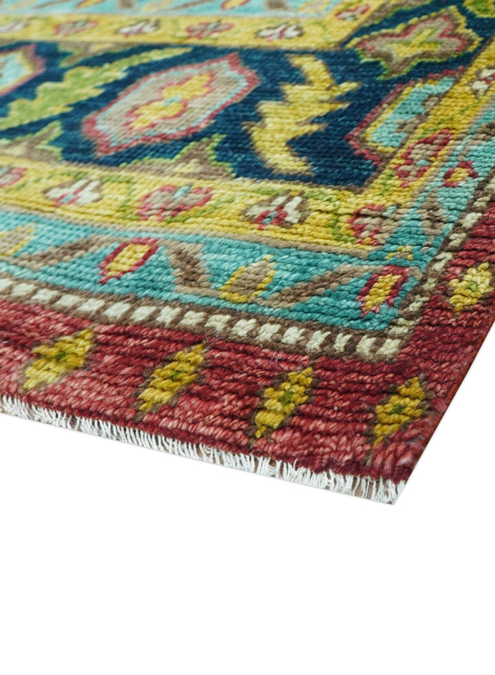 Custom Made Red And Blue Traditional Serapi Hand Knotted Wool Rug - The Rug Decor