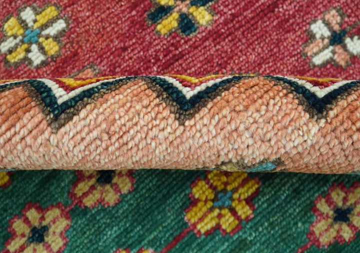 Custom Made Red And Green Traditional Heriz Design Hand Knotted Wool Rug - The Rug Decor