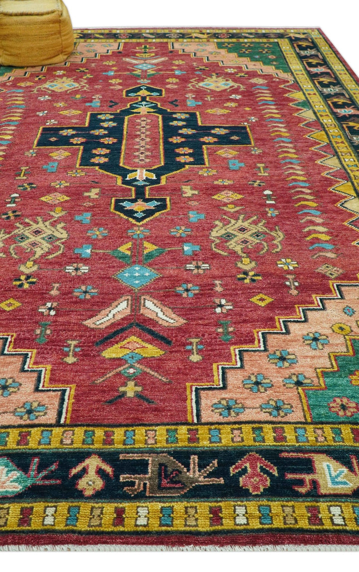 Custom Made Red And Green Traditional Heriz Design Hand Knotted Wool Rug - The Rug Decor