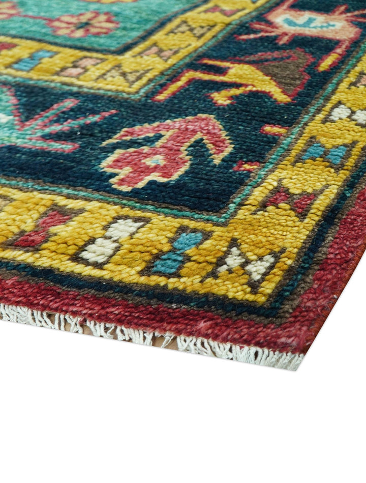 Custom Made Red And Green Traditional Heriz Design Hand Knotted Wool Rug - The Rug Decor