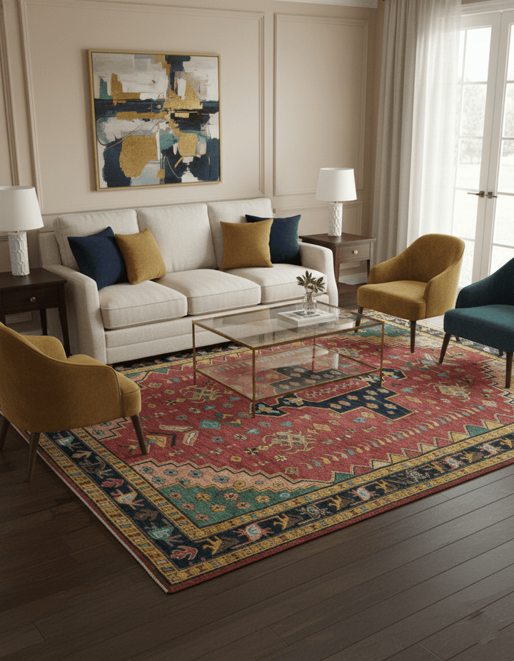 Custom Made Red And Green Traditional Heriz Design Hand Knotted Wool Rug - The Rug Decor