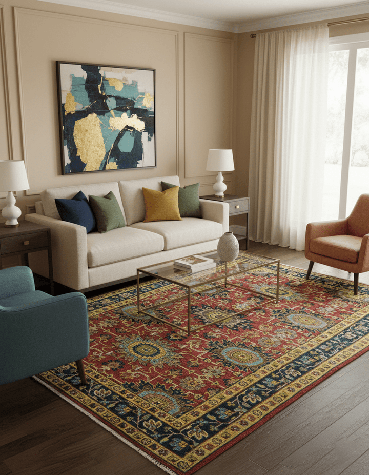 Custom Made Red And Mustard Traditional Floral Design Hand Knotted Wool Rug - The Rug Decor