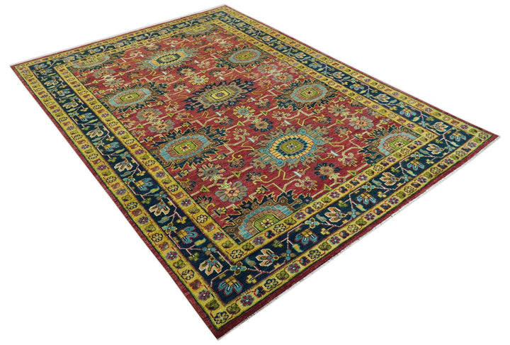 Custom Made Red And Mustard Traditional Floral Design Hand Knotted Wool Rug - The Rug Decor