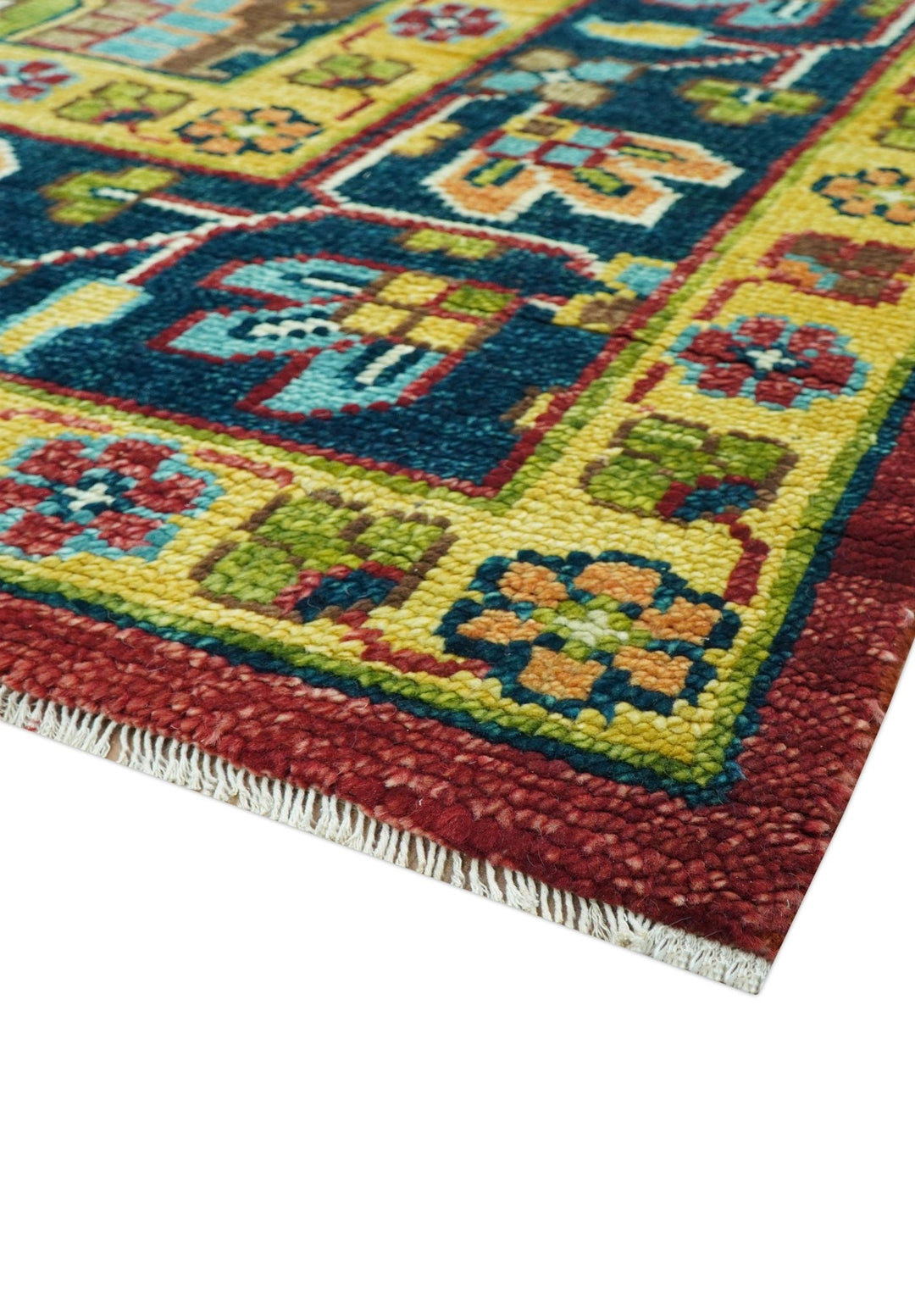 Custom Made Red And Mustard Traditional Floral Design Hand Knotted Wool Rug - The Rug Decor
