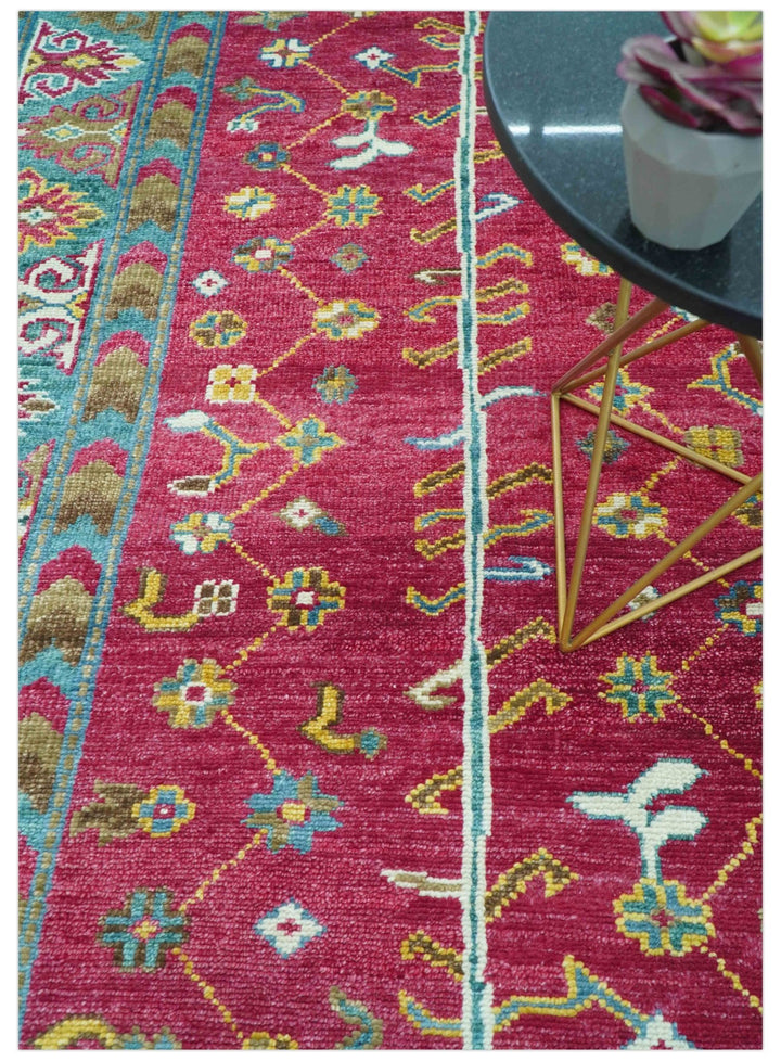 Custom Made Red And Olive Traditional Floral Design Hand Knotted Wool Rug - The Rug Decor
