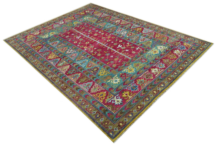 Custom Made Red And Olive Traditional Floral Design Hand Knotted Wool Rug - The Rug Decor