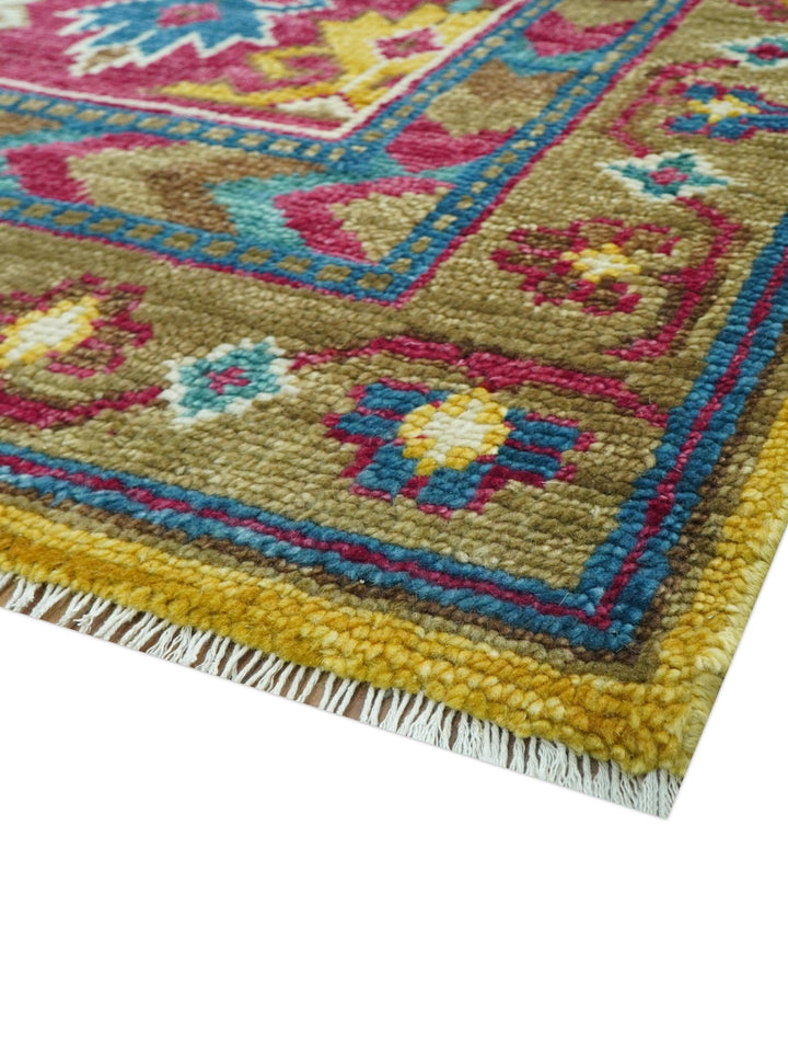 Custom Made Red And Olive Traditional Floral Design Hand Knotted Wool Rug - The Rug Decor