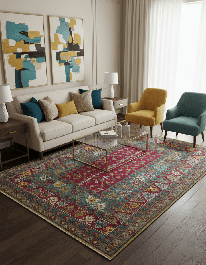 Custom Made Red And Olive Traditional Floral Design Hand Knotted Wool Rug - The Rug Decor