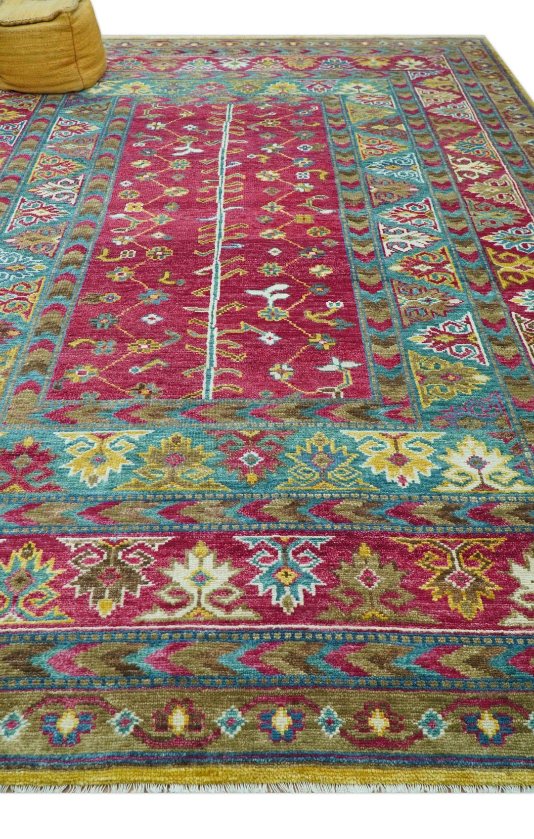 Custom Made Red And Olive Traditional Floral Design Hand Knotted Wool Rug - The Rug Decor