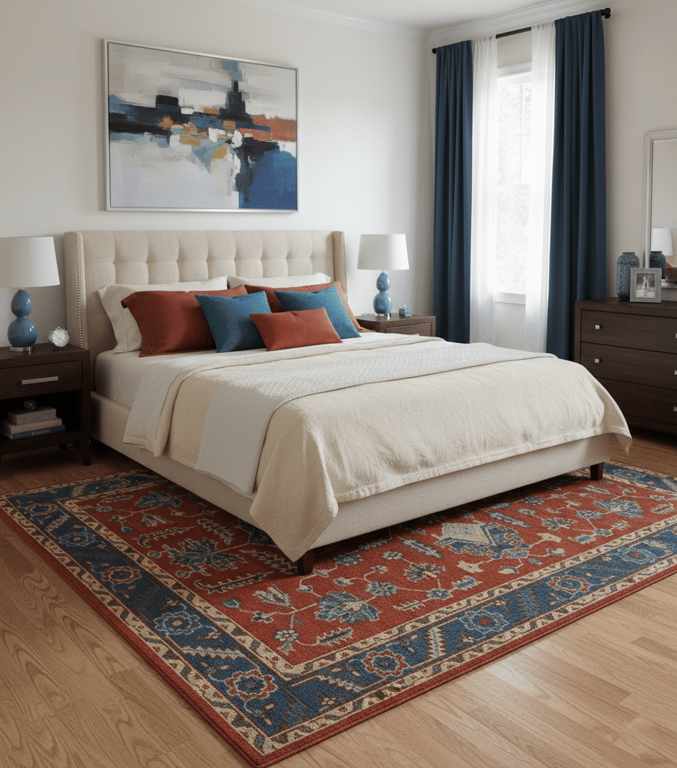 Custom Made Red, Blue, Gray and Mustard Traditional Hand knotted wool Area Rug - The Rug Decor