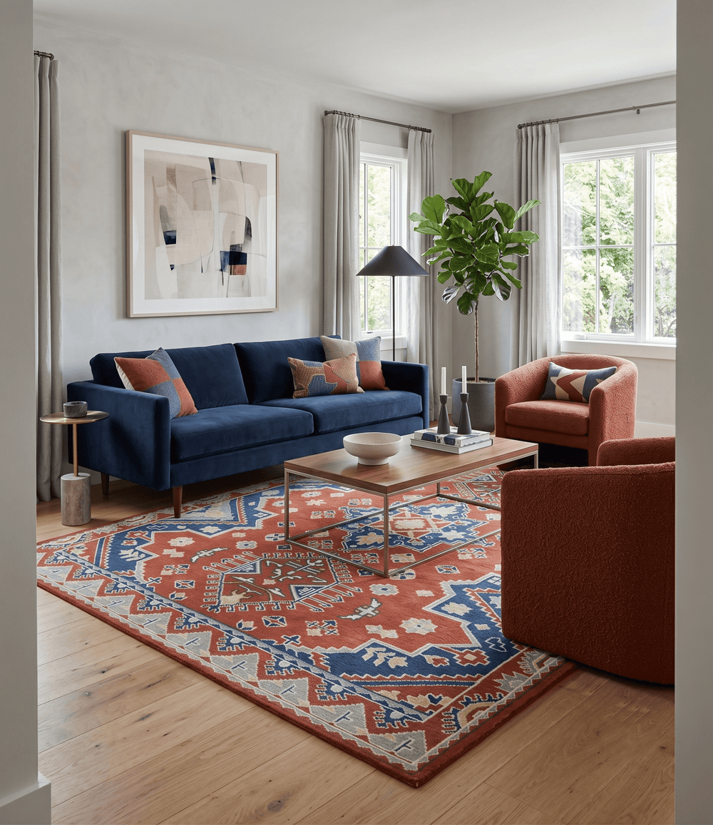 Custom Made Red, Blue, Gray and Mustard Traditional Hand knotted wool Area Rug - The Rug Decor