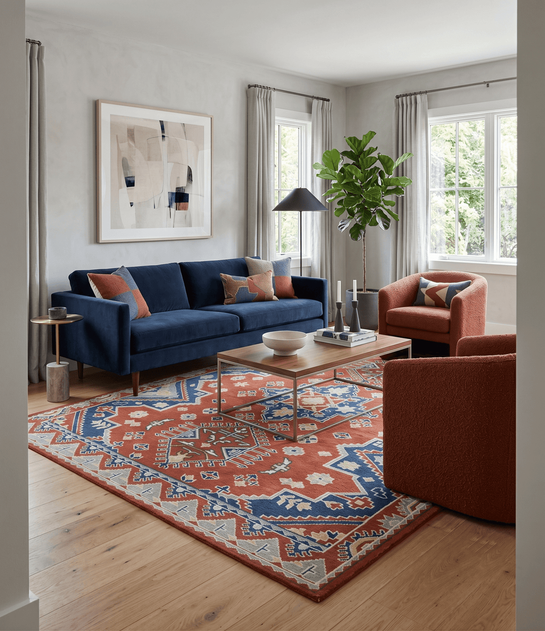 Custom Made Red, Blue, Gray and Mustard Traditional Hand knotted wool Area Rug - The Rug Decor