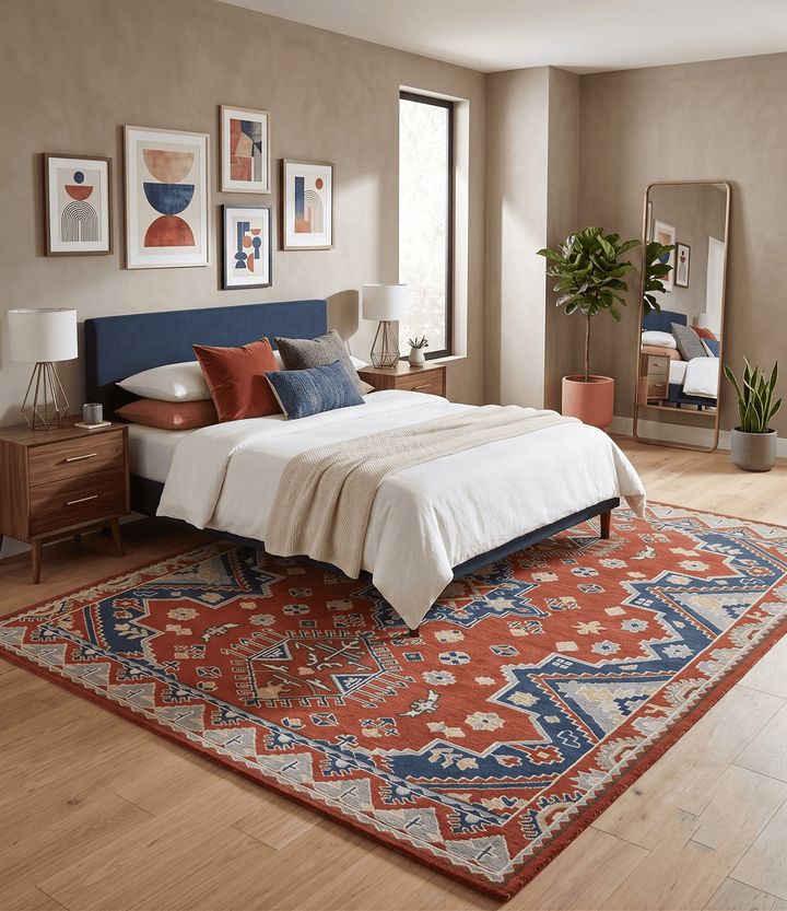 Custom Made Red, Blue, Gray and Mustard Traditional Hand knotted wool Area Rug - The Rug Decor